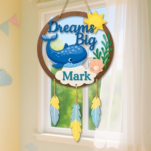Dream Big Whale Wall Wooden Signs Personalized – Ocean Wooden Name Personalized - Image 2