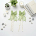 2 Pack French Lace Bow Curtain Tiebacks, Mint Green - Image 2