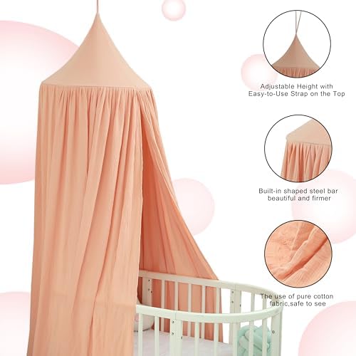 Cotton Kids Bed Canopy, Nursery Room Baby Crib Hanging Curtain Mosquito Net - Image 4