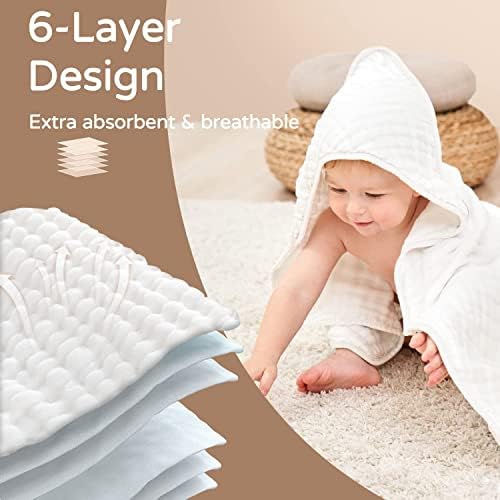 Yoofoss Hooded Baby Bath Towels 2 Pack 100% Muslin Organic Cotton - Image 4