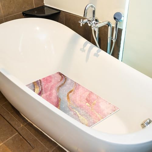 Shower Mat Non Slip 26.8 x 15.1 Inches, Rose Gold Marble Bathtub Mat Shower - Image 5