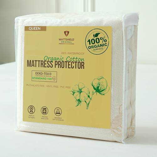 Waterproof Organic Mattress Protector Queen Size – Premium Soft Organic Cotton by MATTSHIELDORIGINAL