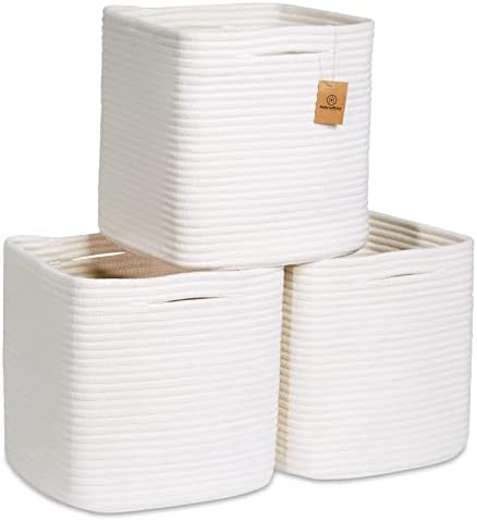 NaturalCozy Storage Cubes 11 Inch Cotton Rope Woven Baskets by NaturalCozy