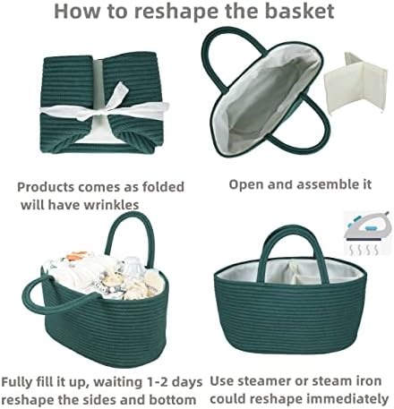 XUANGUO Large Cotton Rope Baby Diaper Caddy Organizer Basket Dark Green - Image 7
