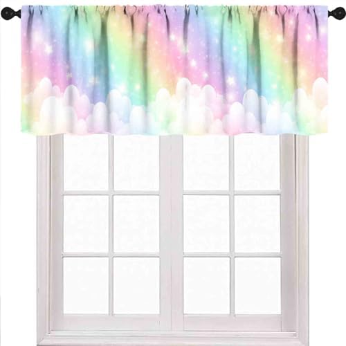 School Rainbow Curtains Valance, Boho Pastel Cartoon Cute Colorful Sky Clouds by Unknown