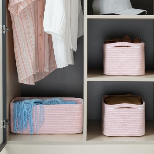 3 Pack Storage Baskets for Organizing, 13.7×9.5×6.3", Mixed Pink - Image 2