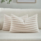 FUTEI Pack of 2 Faux Fur Throw Pillow Covers 12x20 Inch, Light Beige by FUTEI
