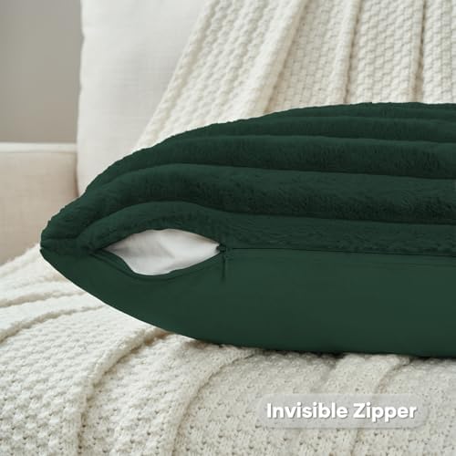 FUTEI Pack of 2 Faux Fur Throw Pillow Covers 16x16 Inch, Dark Green - Image 3