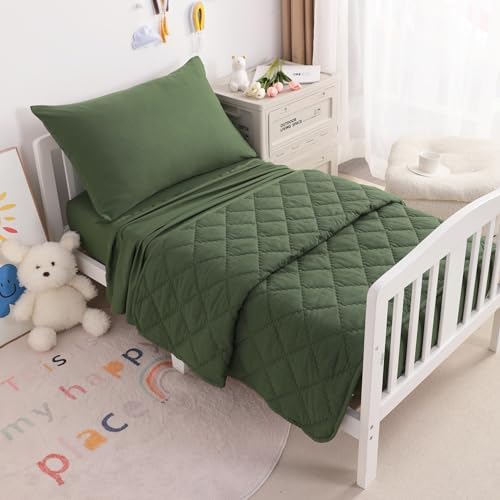 NTBAY Toddler Microfiber Bedding Set, 4 Piece, Olive Green - Image 3