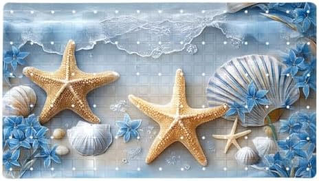 Bathtub Mat Non Slip 26.8x15.1In, Starfish Shell Beach Bath Mat by Anna+Cowper