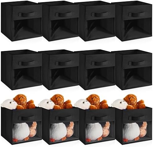 Marsui 12 Pcs Clear Cube Storage Bins Black Collapsible Kids Storage Bins by Marsui