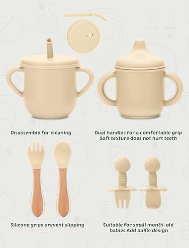 Silicone Baby Feeding Set 9 Pcs, Spill-Proof Suction Plate, Silicone spoon&forks - Image 7