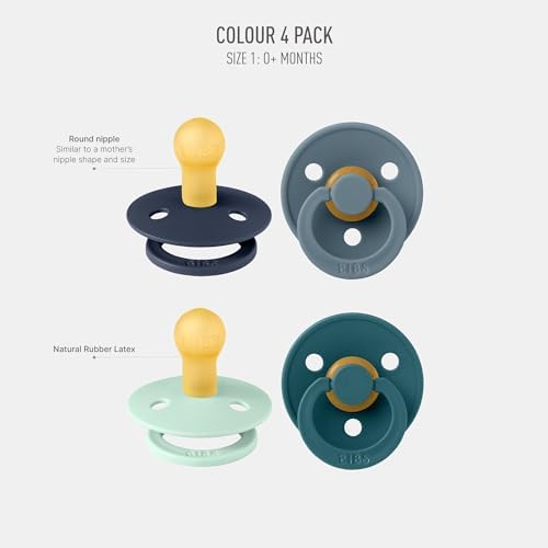 BIBS Pacifiers - Colour 4 Pack | Round Nipple Baby Pacifier | BPA Free Natural - Image 2