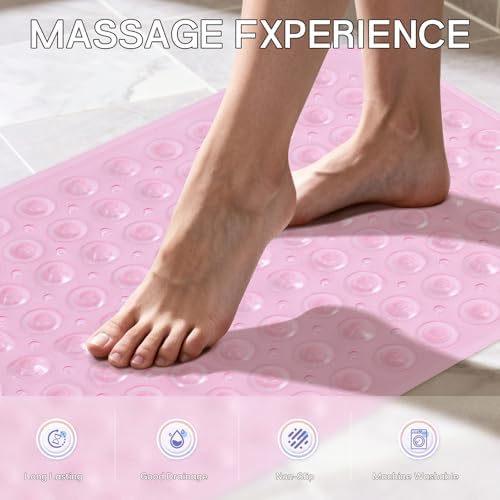 Anti-Slip Bathtub Shower Mat 28×15 Inch Clear Pink - Image 5