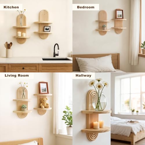 Artilady Boho Shelf Wall Decor, Solid Wood Floating Shelves Srorage Display - Image 5