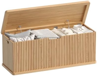 Akxomel 45.3" Fluted Storage Chest Wooden Storage Trunk 2 Safety Hinges Oak by Akxomel