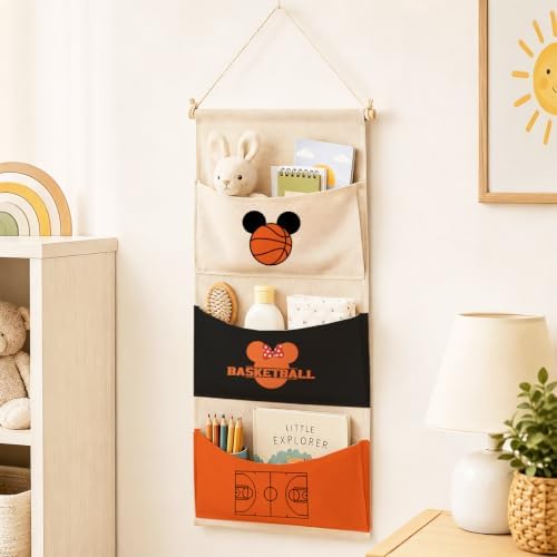 3-Pocket Hanging Wall Organizer, Basketball Theme Over Door Storage - Image 2