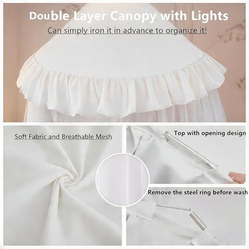 Princess Bed Canopy for Girls, Double Layer Canopy Fits Twin/Full Bed - Image 5