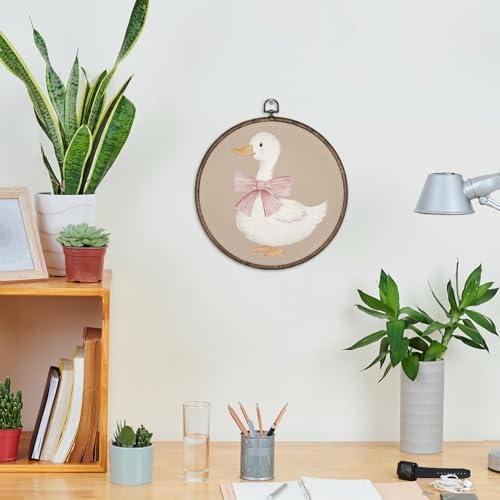 GWFSJYU Cute Duck Framed Wall Art, Duck Bathroom Decor, Vintage Pink Bow Ducks - Image 2