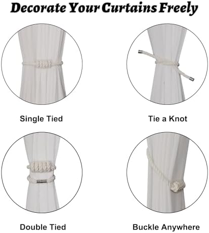 BEL AVENIR Magnetic Cotton Curtain Tiebacks 4 Pack Hand-Woven Curtain Ties - Image 3