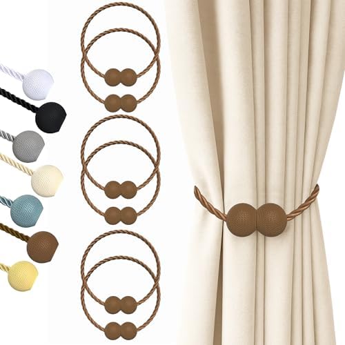 Hion Magnetic Curtain Tiebacks Dark Brown 6pcs, Curtain Holdbacks Hooks by Hion