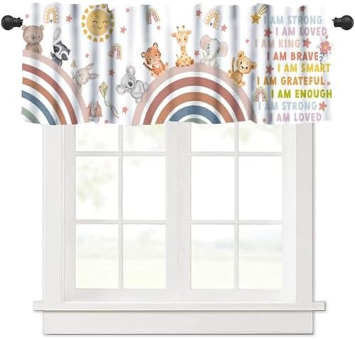Boho Valance Curtains Rustic Colorful Cartoon Rainbow Animal Sun Pattern Window by Unknown