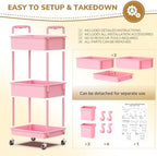 Goovilla Diaper Cart with Lockable Wheels and Easy Assembly, 3 Tier Pink - Image 6