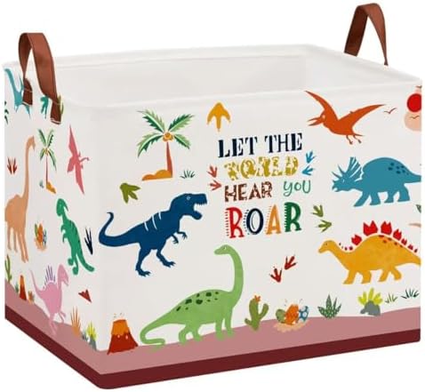Dinosaur Room Decor Basket for Boys, 36L Volcano Baby Laundry Basket Leaf by XHWZOF