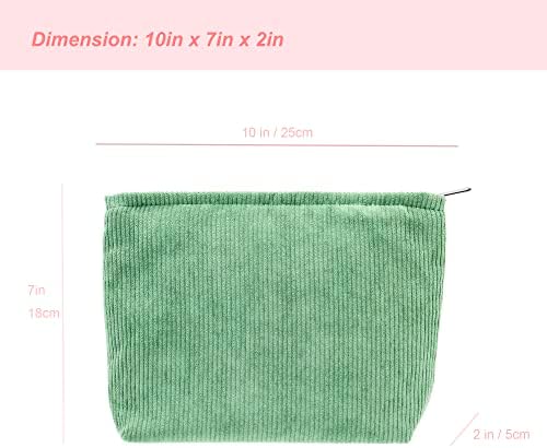 Flat Makeup Bag for Women, Zipper Cosmetic Pouch for Purse, Corduroy Green - Image 2