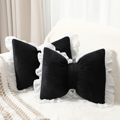 Yousoontic 2 Pcs Bow Throw Pillows 15.7x12.6 in, Waffle Weave Fabric by Yousoontic