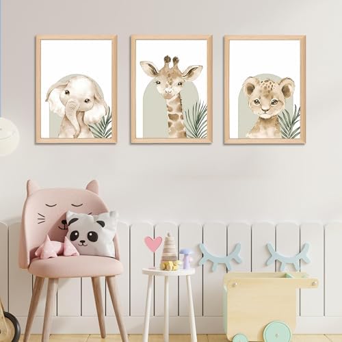 Framed Cute Animal Wall Art Nursery Decor Set of 3, Watercolor Elephant Giraffe - Image 6