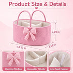 Hushee Pink Bow Baby Diaper Caddy Organizer Bag Basket - Image 4