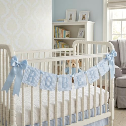 Custom Embroidered Baby Banner, Personalized Baby Name Banner, Scallopped Bow by MeMate