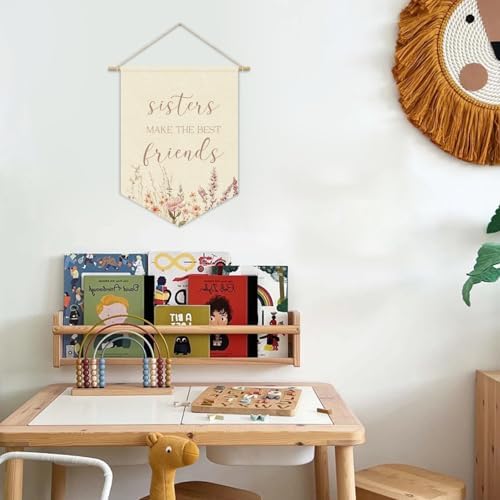 Girls Room Decor, Sisters Make the Best Friends Linen Canvas Banner, Wildflower - Image 3