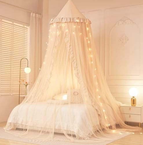 Mengersi Bed Canopy for Girls Kids, Double Canopy Bed Curtains Round Dome - Image 4