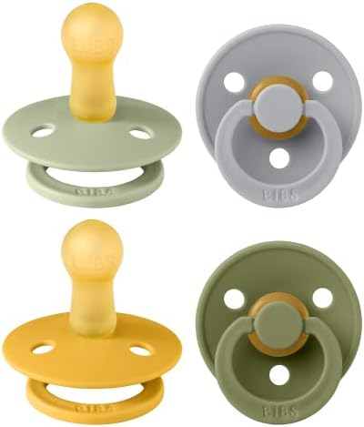 BIBS Pacifiers - Color 4 Pack | Round Nipple Baby Pacifier | BPA Free Natural by BIBS