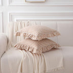 2 Pack Taupe White Gingham Ruffle Throw Pillow Covers 18''x18'' - Image 3