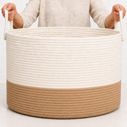 OrganiHaus Round Toy Basket & Blanket Basket, Cotton Rope 20x13" by OrganiHaus