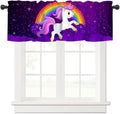 Cute Unicorn Valance, Cartoon Pink Unicorn Rainbow Purple Starry Sky Stars by JanJCurt