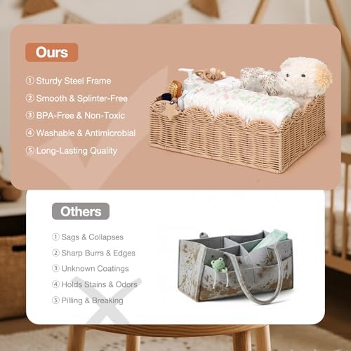 Wicker Diaper Caddy Organizer, Rattan Baby Basket, Flesh Tone - Image 4