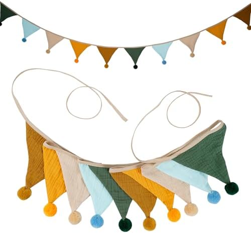 Fabric Bunting Banner, 2 Pack Handmade Neutral String Banner by JIALITFUN