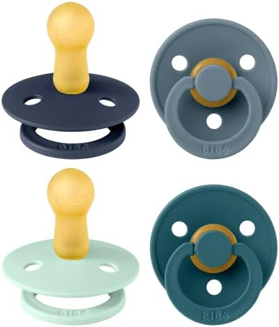 BIBS Pacifiers - Color 4 Pack | Round Nipple Baby Pacifier | BPA Free Natural by BIBS