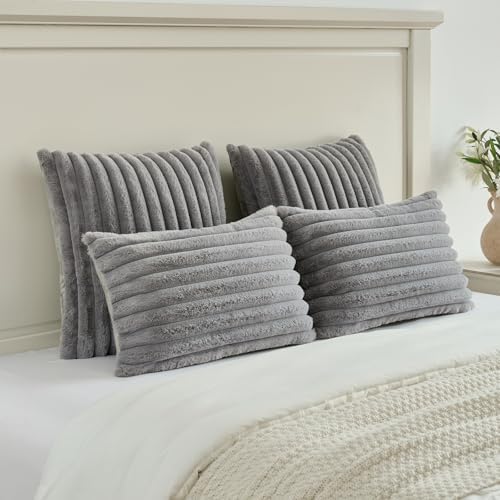 FUTEI Pack of 2 Faux Fur Throw Pillow Covers 18x18 Inch - Image 5