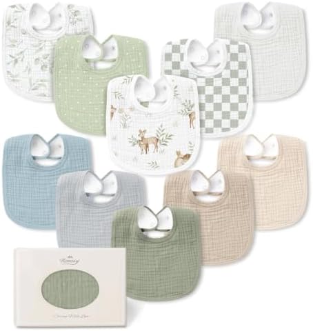 Konssy 8-Pack Muslin Baby Bibs, Adjustable Fit by Konssy