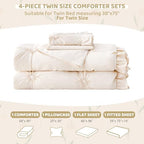 Twin Comforter Set for Girls, Boho Pintuck Bedding Comforter Sets, 4 Pieces - Image 5