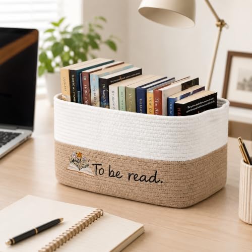 Book Lover Storage Basket Woven Embroidered Storage Bins Gift - Image 2