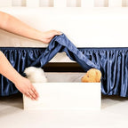 Navy Satin Crib Bed Skirt - Image 4