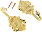 Curtain Tiebacks Small Lightweight Hooks, Vintage Gold Rose Pattern - Image 2