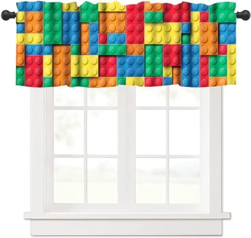 Building Block Toy Valance Kids Curtains, Abstract Geometric Colorful Toy Brick by DDCBNS