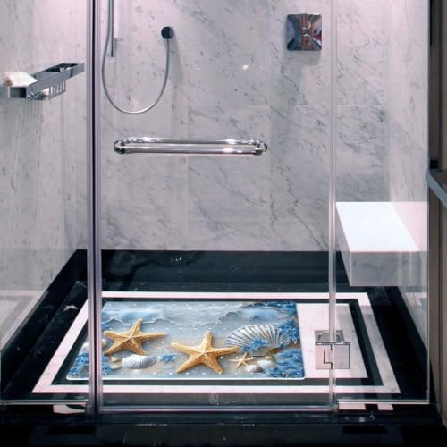 Bathtub Mat Non Slip 26.8x15.1In, Starfish Shell Beach Bath Mat - Image 6
